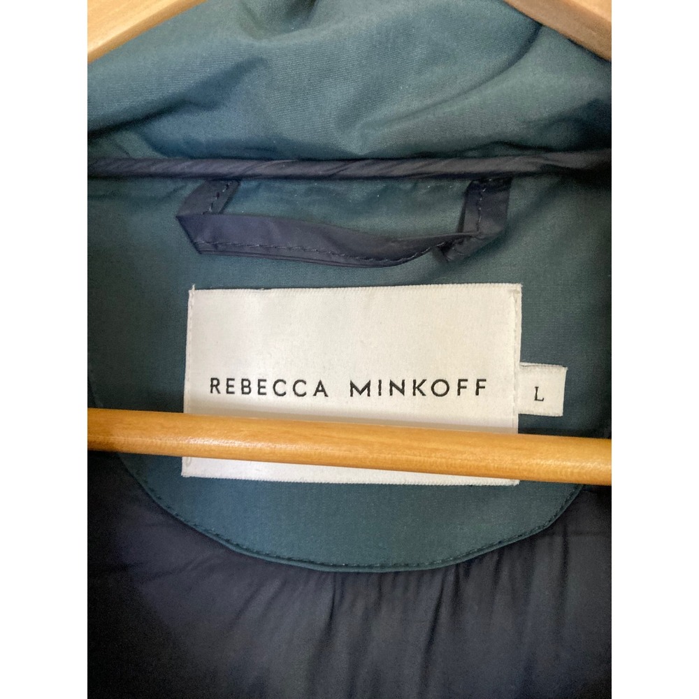 Rebecca Minkoff Teal Blue Quilted Puffer Coat Faux Fur Hood RM-0033 Size L - Picture 2 of 13